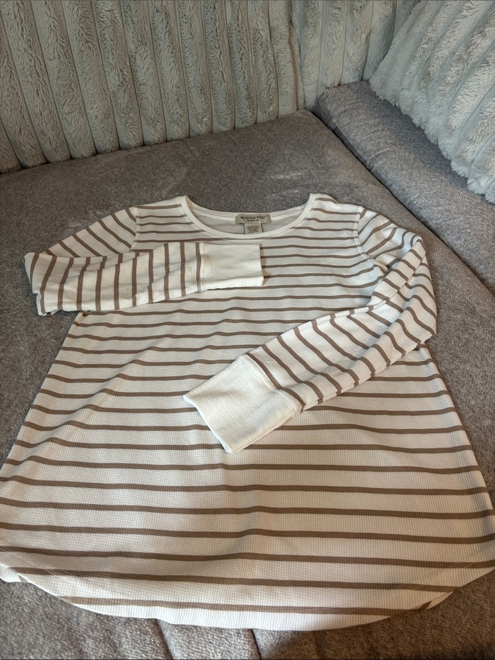 Striped Long Sleeve Scoop Neck Top - Cream & Tan